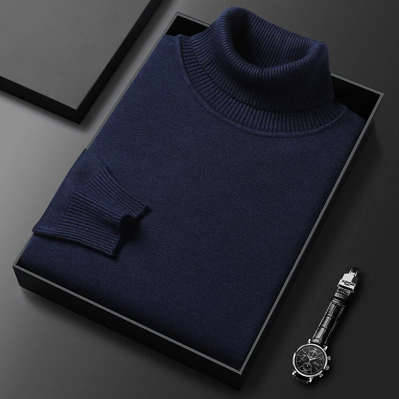 Ribbed turtleneck sweater with long sleeves and cuffed hem