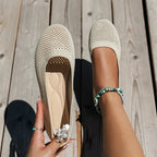 Women's knitted mesh ballet flats with round toes and flat soles