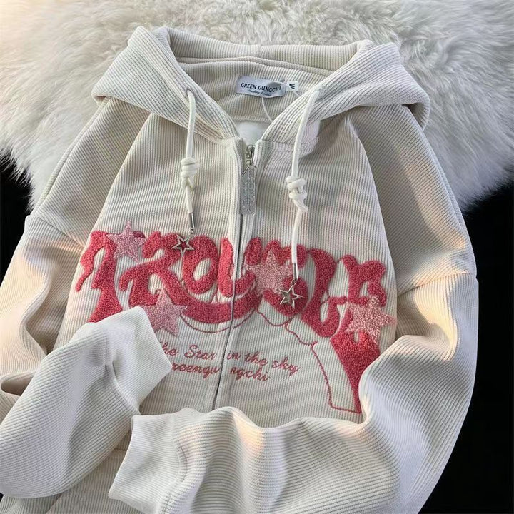Men's Embroidered Graphic Zip-Up Hoodie