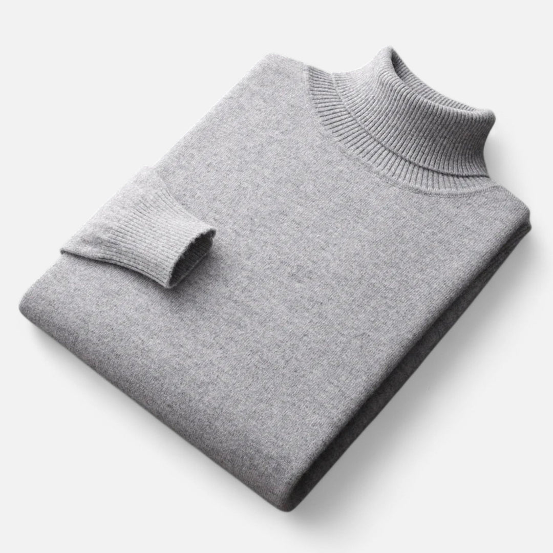 Plain men's roll neck sweater with ribbed trims
