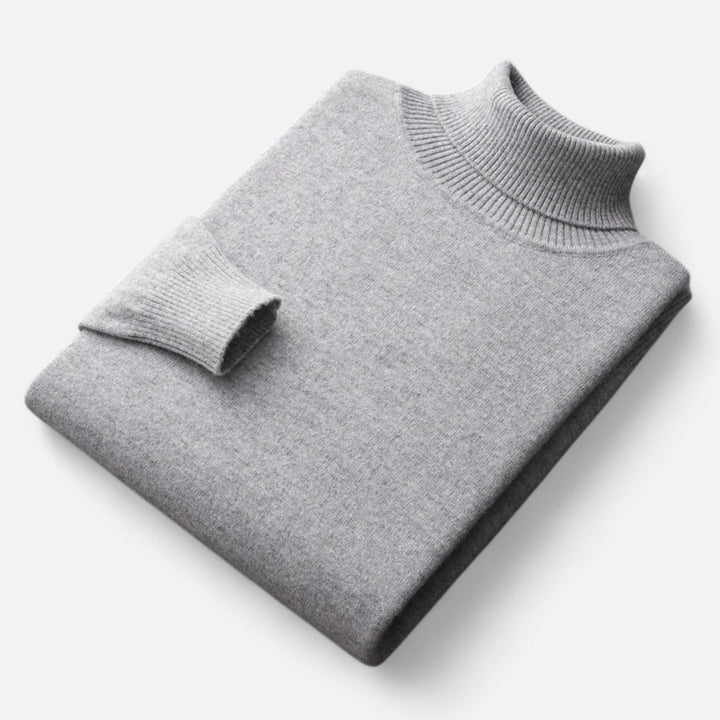Plain men's roll neck sweater with ribbed trims