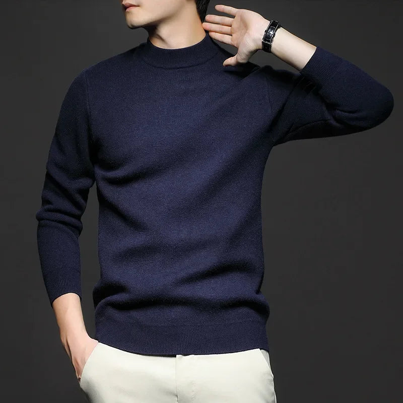 Men's long-sleeve mock neck sweater with ribbed trims