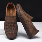 Men's perforated slip-on loafer with round toe and flat textured sole