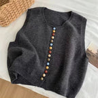 Sleeveless knit vest with scoop neck and multicolour front buttons