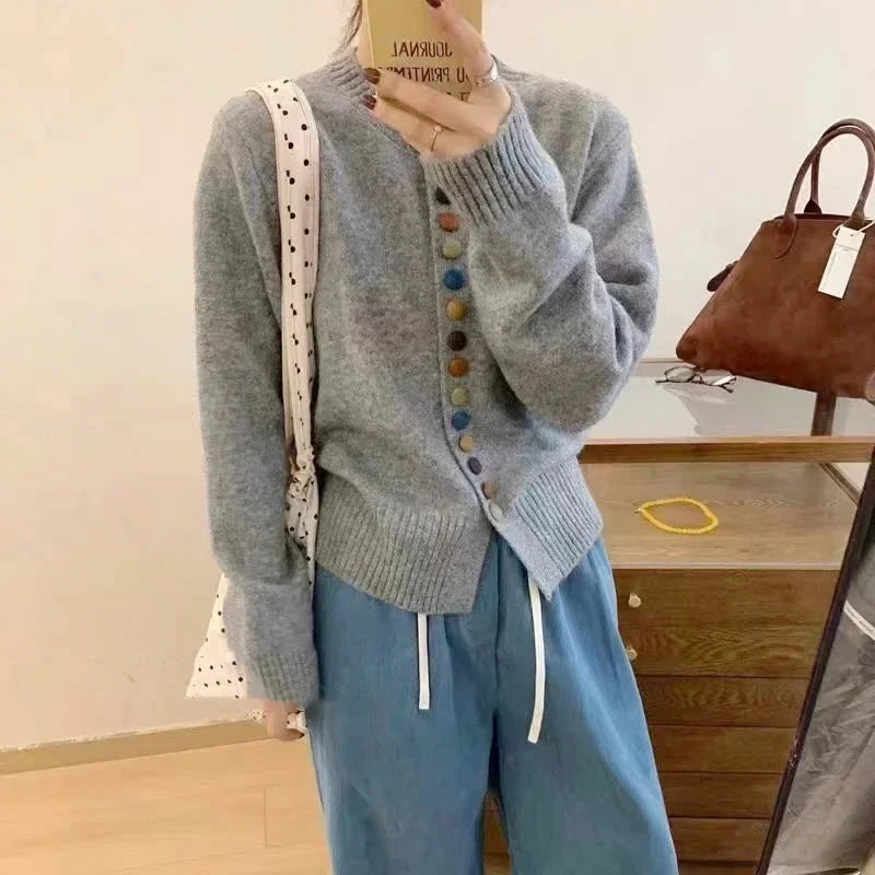 Women's cardigan with long sleeves and multicolor front buttons