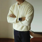 Men's collared long sleeve knit polo shirt