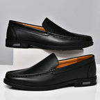 Men's slip-on moc toe loafers in black and brown