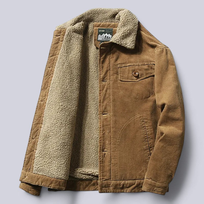 Men's corduroy jacket with shearling-style collar, button front and pockets