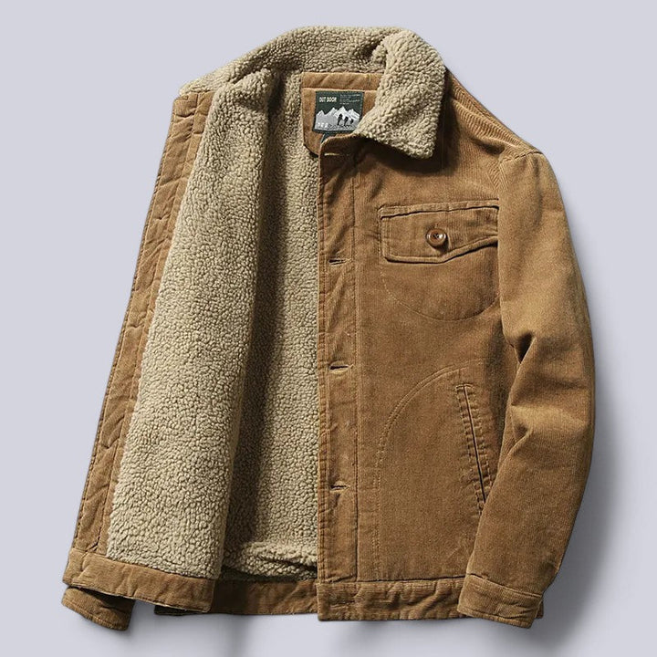 Men's corduroy jacket with shearling-style collar, button front and pockets