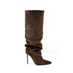 Women's slouch knee-high boots with pointed toes and stiletto heels