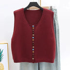 Sleeveless knit vest with scoop neck and multicolour front buttons
