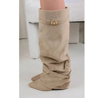 Women's slouch knee-high boot with pointed toe and low block heel