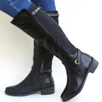 Women's knee-high boots with low block heels and side zips