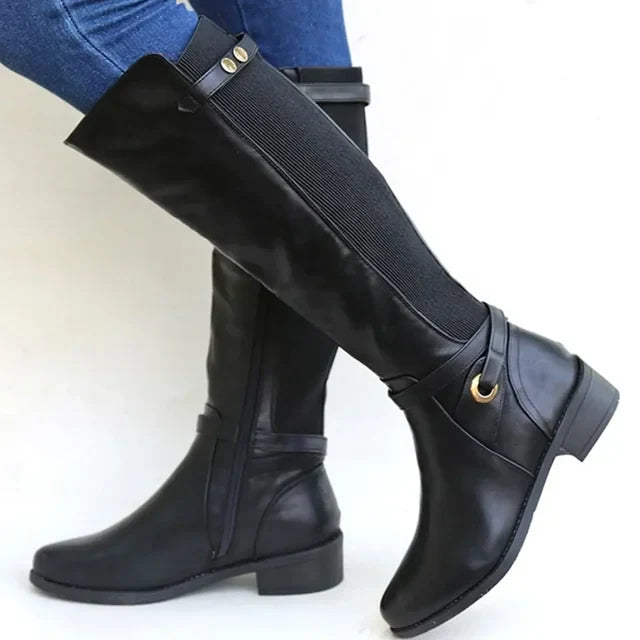 Women's knee-high boots with low block heels and side zips
