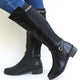 Women's knee-high boots with low block heels and side zips