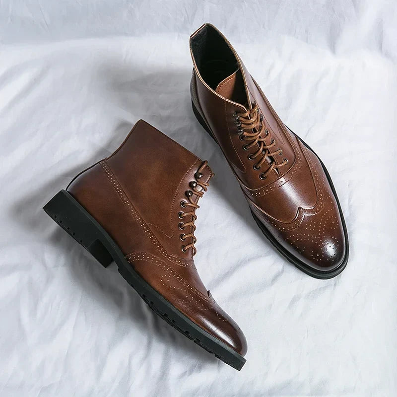 Men's lace-up brogue ankle boots with perforated detailing