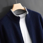 Men's mock neck zip cardigan with ribbed trim