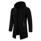 Men's long textured hooded jacket with full zip fastening and zipped pockets