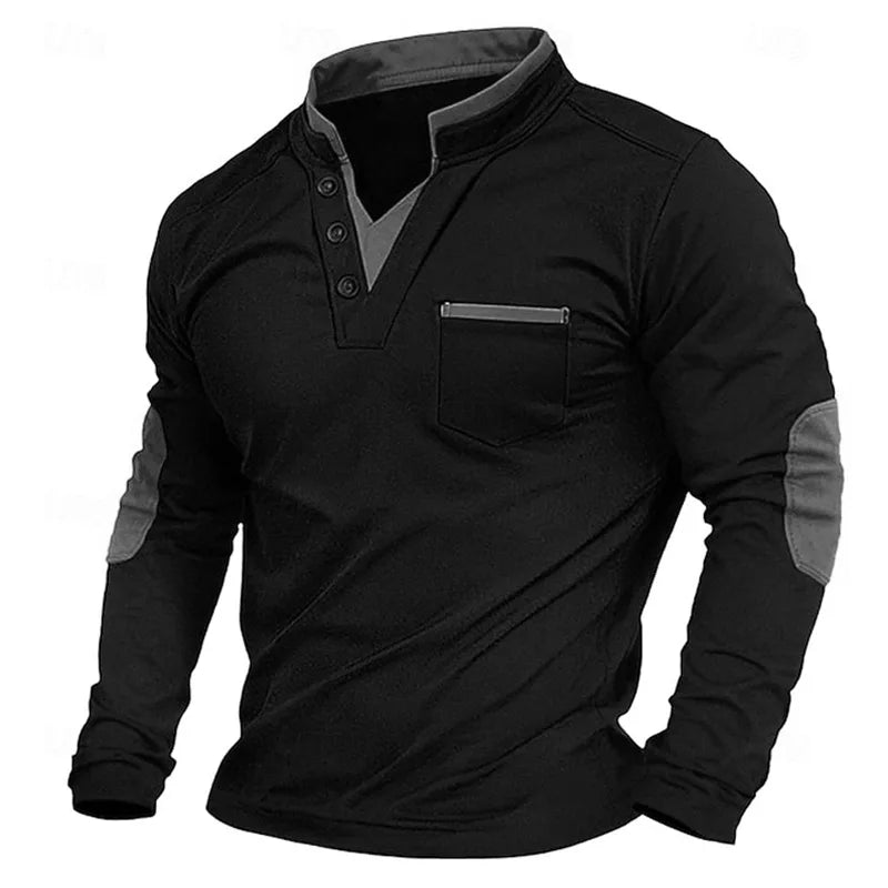 Men's long sleeve V-neck pullover with chest pocket