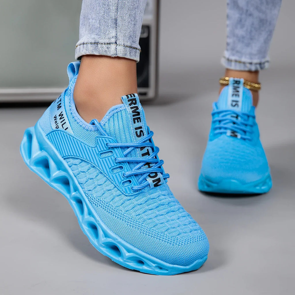 Women's textured knit lace-up sneakers with sculpted sole