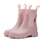 Women's Chelsea rain boots with elasticated side panels and chunky lug soles