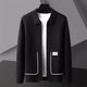 Men's collared cardigan with button front, long sleeves and contrast-trimmed patch pockets