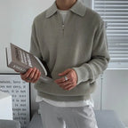 Ribbed quarter-zip sweater with polo collar and long sleeves