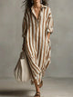 Women's long striped shirt dress with collar and rolled sleeves