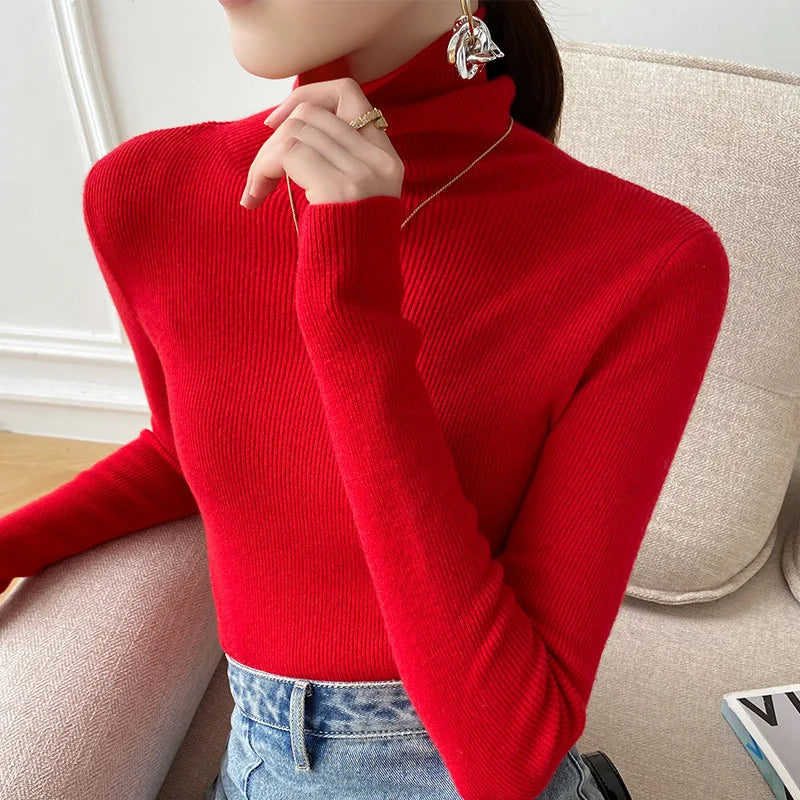 Women's ribbed turtleneck jumper with long sleeves