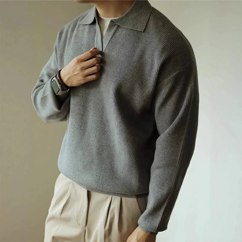 Men's collared long sleeve knit polo shirt