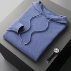 Men's plain hooded sweater with drawstrings and ribbed trims