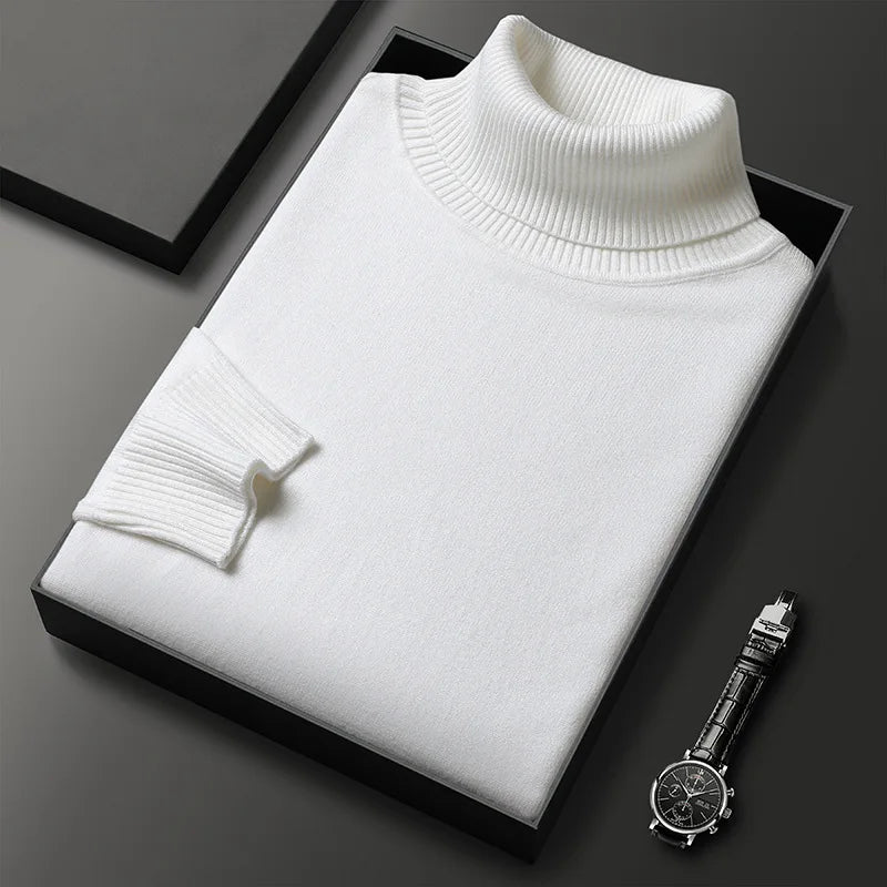 Ribbed turtleneck sweater with long sleeves and cuffed hem