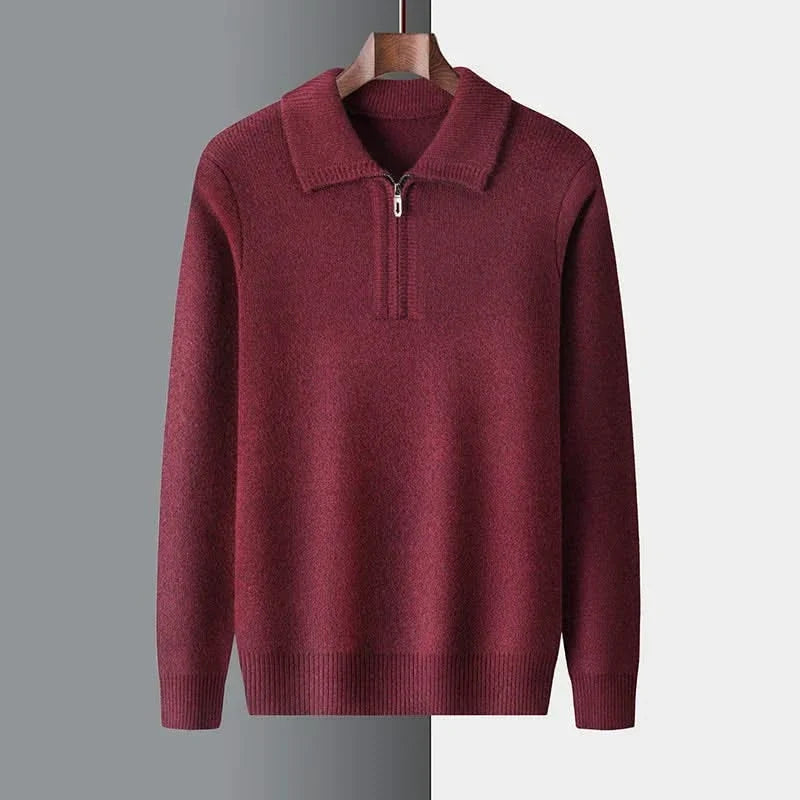 Men's plain quarter zip sweater with knitted collar and ribbed trims