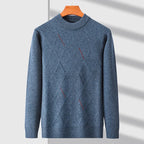 Men's geometric argyle crew neck sweater with long sleeves and ribbed trims