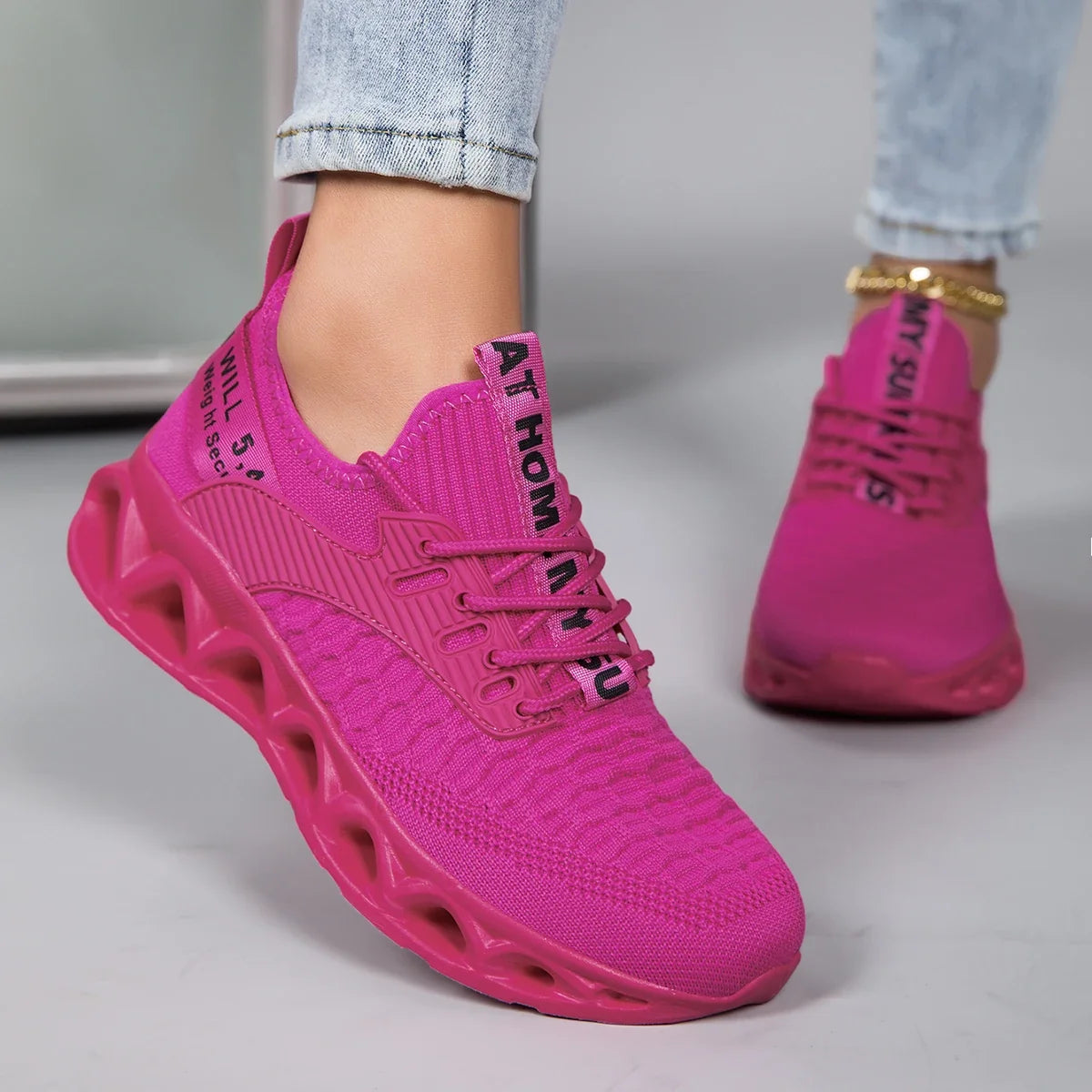 Women's textured knit lace-up sneakers with sculpted sole