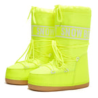 Women's tall lace-up snow boots with platform sole and drawstring top