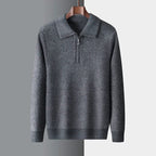 Men's plain quarter zip sweater with knitted collar and ribbed trims