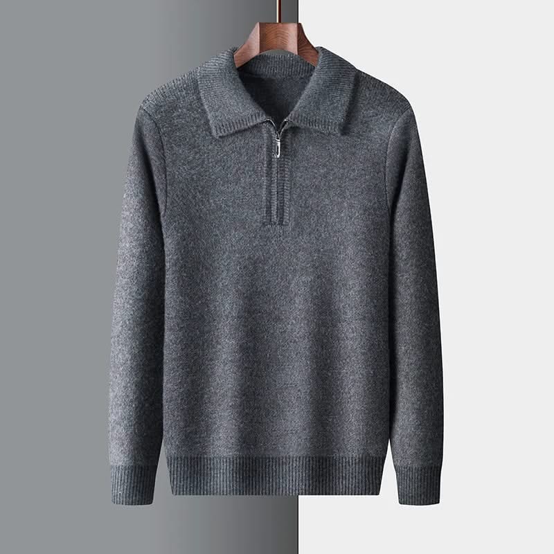 Men's plain quarter zip sweater with knitted collar and ribbed trims