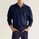 Men's long sleeve knitted polo shirt with collared neckline and button placket