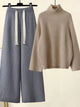 Women's ribbed knit set with turtleneck sweater and wide-leg trousers