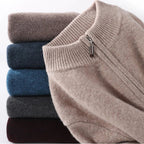 Men's half-zip mock neck jumper with long sleeves and ribbed trims
