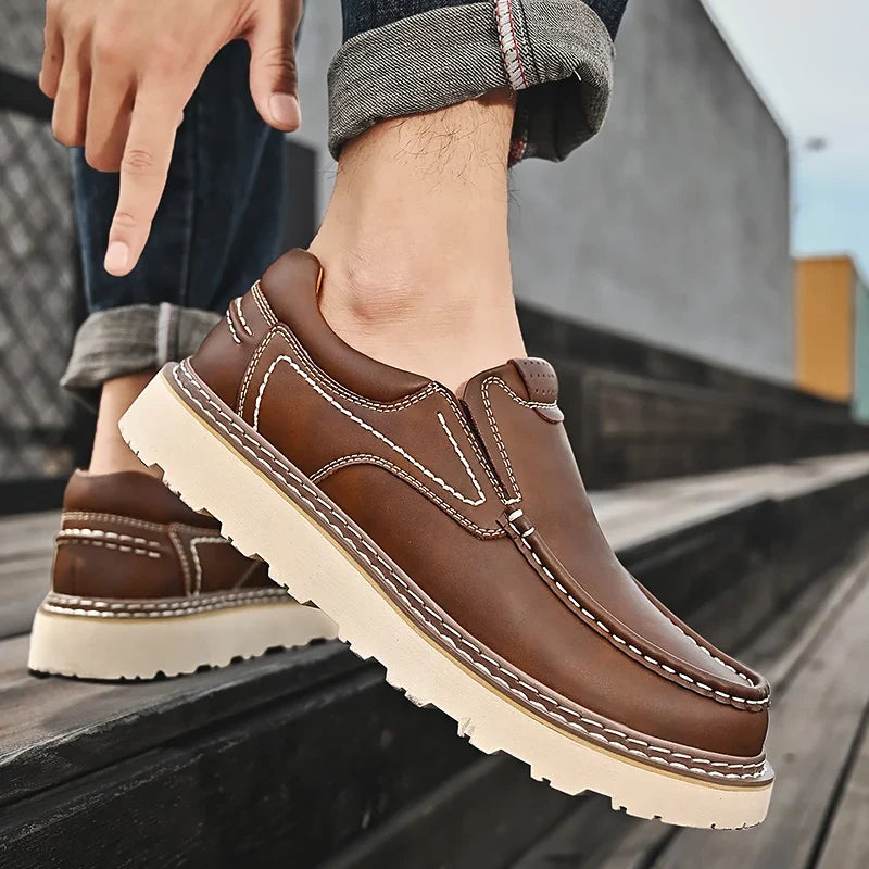 Women's leather moc toe loafers with lug soles