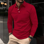 Men's long sleeve polo shirt with collar and button placket