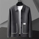 Men's collared cardigan with button front, long sleeves and contrast-trimmed patch pockets