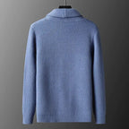 Textured knitted cardigan with shawl collar, buttons and patch pockets