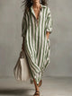 Women's long striped shirt dress with collar and rolled sleeves