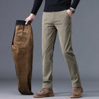 Men's straight leg trousers with ribbed texture and side pockets