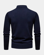 Men's long-sleeve quarter-zip jumper with ribbed mock neck and cuffs