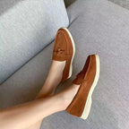 Women's pointed toe loafers with strap and flat sole