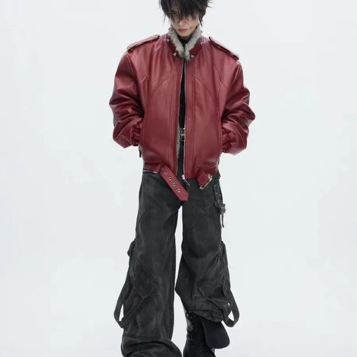 Men's Faux Leather Hooded Bomber Jacket